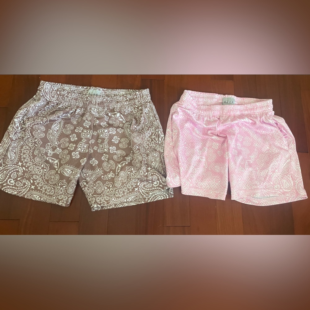 2 pairs bandana print shorts brown and pink